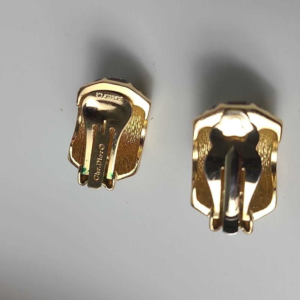 Christan Dior Gold Plated Earrings Clip On With Crystal / Amethyst  Repaired - Picture 11 of 16